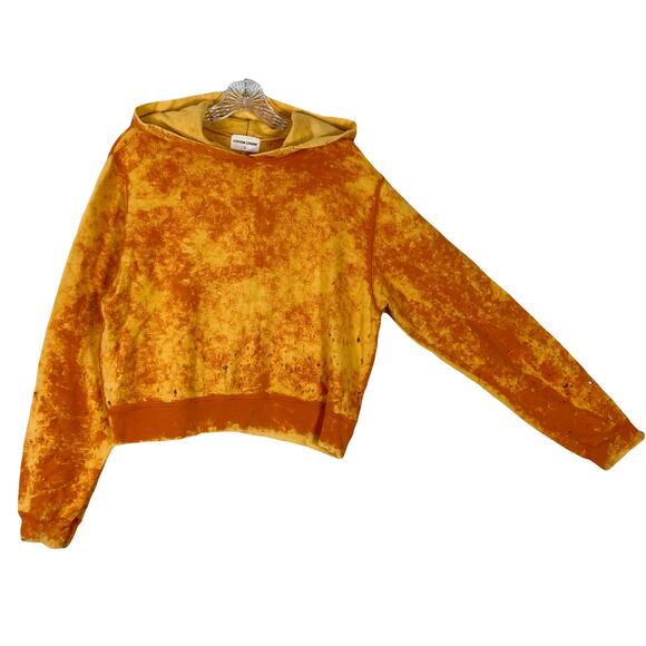 NWOT COTTON CITIZEN Hoodie L Orange Yellow Acid-Wash Tie-Dye Distress Long-Slev - Picture 1 of 13